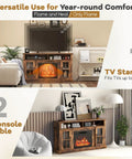 Electric Fireplace TV Stand For 65 Inch TVs With 23 Inch Insert 3 Level Flame Remote Control Hidden Storage Cabinet Brown Modern Media Console For Living Room Go To Cozy Vibes shown as a TV stand and console table