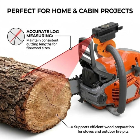 Laser Measuring Tool For Firewood And Chainsaw Work With Adjustable Log Length Guide For Quick Accurate Cuts on chainsaw and log