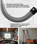Close-up of 12 Pack 4Inch Heavy Duty Garage Wall Hooks Steel J Hooks For Tools showing round rubber-tipped end.