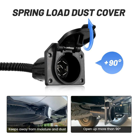 7 Way RV Trailer Light Connector Socket 7 Pin Wiring Harness with Mounting Bracket, open dust cover