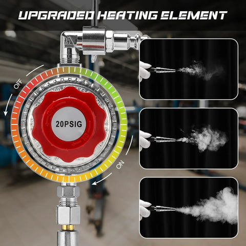 Automotive smoke tester, 12V DC, red 20 PSIG dial, metal fittings (front view)