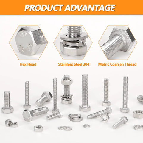 M6 Screws Kit 232 Pieces With Hex Nuts, Flat Washers, And Split Lock Washers, 16mm To 50mm Stainless 304 Fasteners For Automotive, Machinery, And Structural Projects hex bolts and nuts