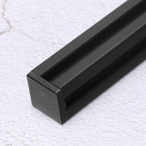 Close-up of Four Pack 2020 Aluminum T Slot Extrusion Profile 100mm Four Inch European Standard Anodized Black Linear Rail Frame end.