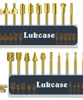 Wood Carving Bits Set Titanium Coated HSS Rotary Burrs 20 Pcs With One Eighth Inch Shank For Rotary Tools