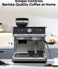 Daily Grind Fix 20 Bar Semi Automatic Espresso Machine With Built In Grinder And Milk Frother Steamer For Kickin Crema Lattes And Cappuccinos Light Gray PID temp control with two cups of espresso.