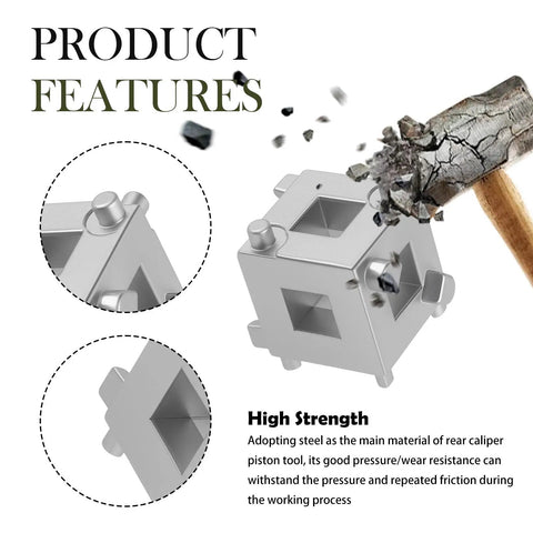Rear Brake Caliper Piston Tool With Three Eighths Square Drive, Six Sides Caliper Compression Tool For Disc Brakes, Steel design