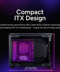 NR200P V3 Mini ITX Case Dope Compact Build interior view with dimensions for motherboard compatibility.