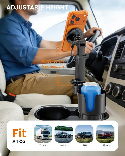 MagSafe Car Charger Cup Holder Mount For iPhone 17 Pro Max And iPhone 16 15 14 13 Series, 15W Wireless Fast Charging in car.