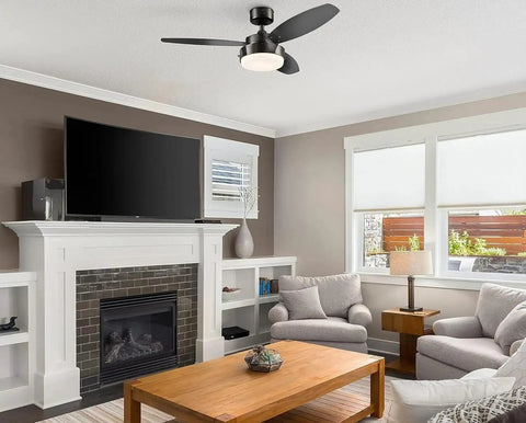 52 Inch Alloy LED Ceiling Fan In Gun Metal Finish With Reversible Black And Applewood Blades, Dope Dimmable LED Light Kit Over Living Room