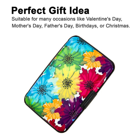 RFID Blocking Metal Card Wallet For Men And Women Ultra Slim Aluminum Card Holder with Floral Motley Design