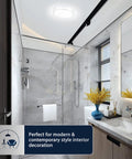 Bathroom with Dimmable LED Ceiling Light With Dope Double Ring Design For Hallways Bedrooms Closets And Kitchens 22W 1800 Lumens