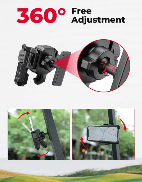 Hella Strong Magnetic Golf Cart Phone Holder And Tractor Mount Featuring Badass Neodymium Magnets for 360° adjustment and stability.