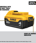 Professional 20V Max Xr Cordless Power Tool Batteries 4 Amp Hour 2 Pack featuring LED charge display and state of charge indicator.