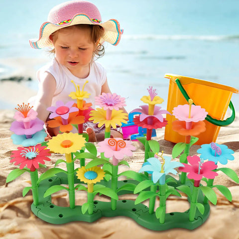 Child playing with Flower Garden Building Toy Set For Toddlers And Preschoolers A STEM Educational Activity Gift With Storage Box