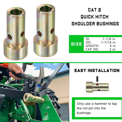 Two Pairs Cat 2 Quick Hitch Adapter Bushings Set For Category II 3 Point Tractors Heavy Duty Built Tough Workhorse Quick Hitch