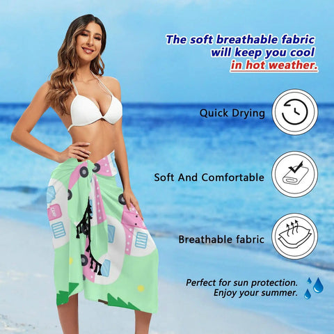Woman on beach wearing Pool Wrap Skirt Loose Fit Ultra Lightweight Polyester Beach Ready Cover Up For Summer in medium.