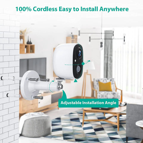Wireless Outdoor Security Camera System With 1080P Two Way Audio And Full Color Night Vision mounted indoors on wall