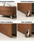 Hella Smooth Silent TPE Fixed Caster Wheels Two Pack on furniture during horizontal and vertical installation process.