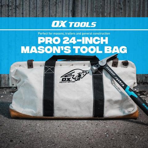 Heavy Duty Canvas Tool Bag 24 Inch Wide With Reinforced Frame And Suede Leather Bottom on a concrete surface