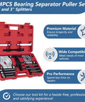 Fourteen Piece Bearing Puller Set With Bearing Separator 2 In And 3 In Splitters in red case, heavy-duty tool kit