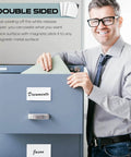 Man using 50-Piece Magnetic Adhesive Sheets 8 By 10 Inches Flexible Magnetic Sheets With Self Adhesive Backing on file cabinet