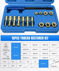 Beefy 15 Piece Metric Thread Chaser Set Master Thread Repair Kit With Case and components displayed in blue case.
