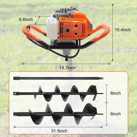 Gas Powered Post Hole Digger Workhorse With 72cc Engine 2 Stroke Auger Includes 6 Inch And 8 Inch Drill Bits Plus One Extension Rod