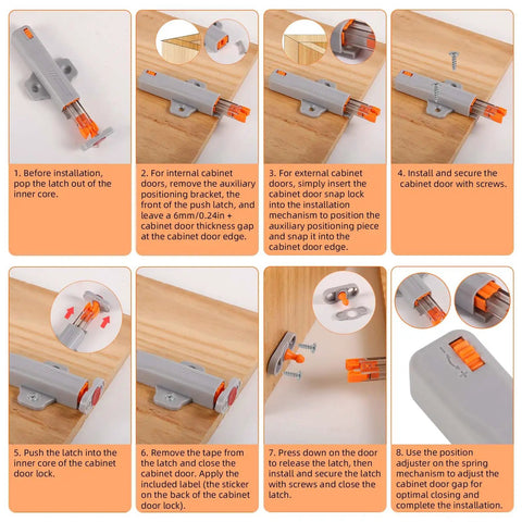 Installation steps for Heavy Duty Push To Open Door Latches For RV Cabinets And Closets Non Magnetic Touch Release Opener 4 Pack