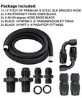 15 Ft AN6 Transmission Cooler Line Kit For 4L60E 4L65E Black Nylon Braided Hose With Aluminum Fittings Universal Fit Durable Steel Core