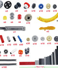 496 Piece Tech Gear Set With Axle Pins Connectors And Gears For Lego Style MOC Builds And Custom Projects Gear Up With Colorful Axles Racks And Connectors Compatible With Major Brick Brands For Creative Durable Builds, multicolor gears and axles displayed
