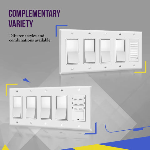 Decorator Light Switch And Receptacle Wall Plate Gloss Finish 5 Gang 4.50 By 10.03 Inches Heavy Duty Polycarbonate Thermoplastic