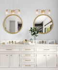 Modern bathroom with Gold Vanity Light Fixture Set With Clear Glass Shades, Modern 3 Light Over Mirror Bath Lighting, 22 Inch Long.