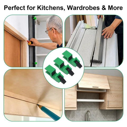 No Sweat Scribing Setup For 18Mm Cabinet Panels Three Pack Killer Grips For Kitchen Fillers And Wardrobe Ends, Green clamps in use.