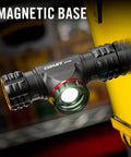 Crazy Bright 2700 Lumen USB C Rechargeable Dual Power LED Headlamp With Pure Beam Twist Focus and magnetic base in use