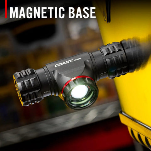 Crazy Bright 2700 Lumen USB C Rechargeable Dual Power LED Headlamp With Pure Beam Twist Focus and magnetic base in use