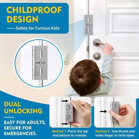 Child locking and unlocking door with 800 Lb Beefed Up Kick Proof Door Reinforcement Lock For Inward Swing Doors Easy DIY Install