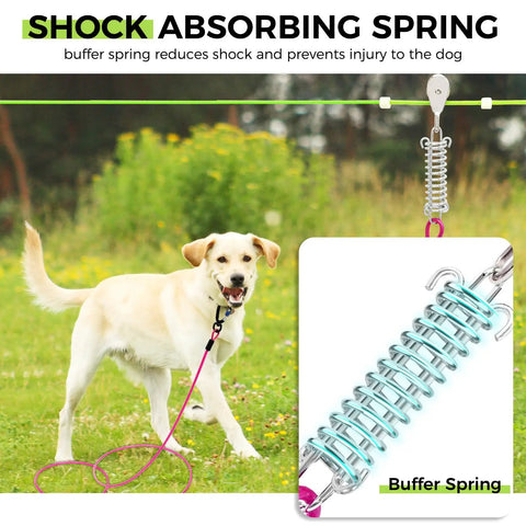 Dog on Beefy Heavy Duty Dog Runner With 150Ft Tie Out Cable And Dual 10Ft Lines For Large Dogs Up To 250lbs Aerial Zip Line