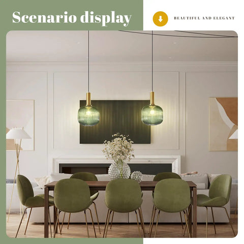 Green Glass Plug In Pendant Light With 15 Feet Cord Retro Vintage Black Hanging Ceiling Lamp For Kitchen Bedroom Living Room And Dining Room Easy To Install E26 Base Mid Century Modern Style Vibe