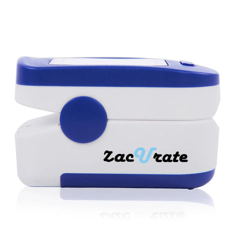 Fingertip Pulse Oximeter With Batteries Included For Quick SpO2 And Pulse Rate Readouts, Large LED Display, Navy Blue, Built For Athletes, Travelers, Climbers, Runners And Everyday Health Enthusiasts side view