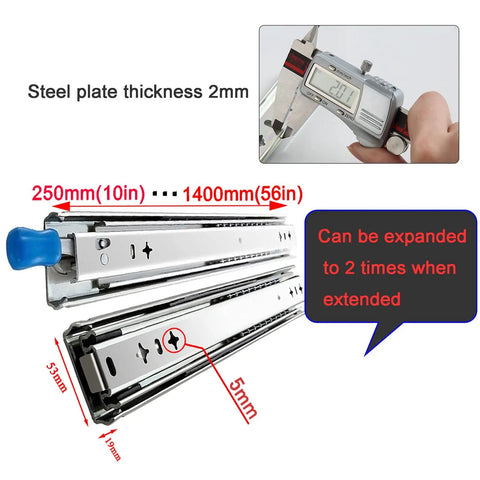Heavy Duty Drawer Slides With Lock 16 Inch Full Extension Metal Glides showing 2mm steel thickness and extension range