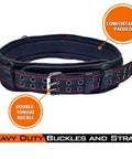 3 Inch Padded Tool Belt For Heavy Duty Work Built Tough With Breathable Mesh Foam Padding And Double Layer Polyester Bar Track Pouch Support Fully Adjustable High Visibility Fits 28 To 46 Inch Waist Sizes, showing heavy duty buckles