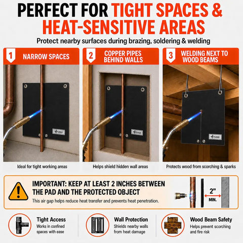 Silicone Coated Fiberglass Welding Blanket And Heat Shield Pad For Soldering Copper Pipes 12 By 12 Inch Flame Protector For Tight Plumbing Spaces Torch Work Safety And Wall Protection