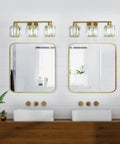 Gold Vanity Light Fixture For Bathroom Over Mirror, 3 Light Crystal Wall Sconces With Modern Design above dual sinks