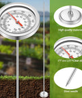 Pro Grade Extendable 39.4 Inch Compost Thermometer With Stainless Steel Stem, Waterproof Soil Temperature Gauge for Celsius and Fahrenheit Readings, Heavy Duty Deep Pile Monitoring, Includes Composting Temperature Guide, Durable Garden Tool. stainless steel dial and stem in soil