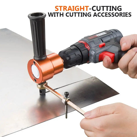 Heavy Duty Dope Double Headed Sheet Metal Nibbler For Straight Curve And Circle Cutting Drill Attachment In Use