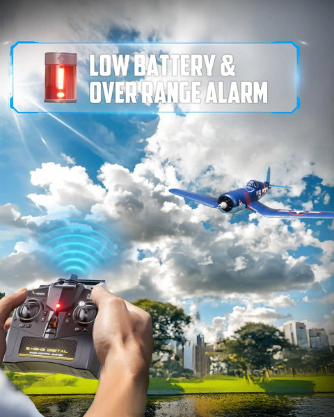 Controller operating Rad Warbird RC Airplane With 6 Axis Gyro Stabilization One Key Aerobatics 4CH Brushless Motor