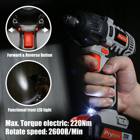 Cordless Impact Wrench With Half Inch Chuck For Bustin Bolts And Quick Work, 20V Power Tool Delivers 2600 RPM And 0 To 3300 IPM, LED Light