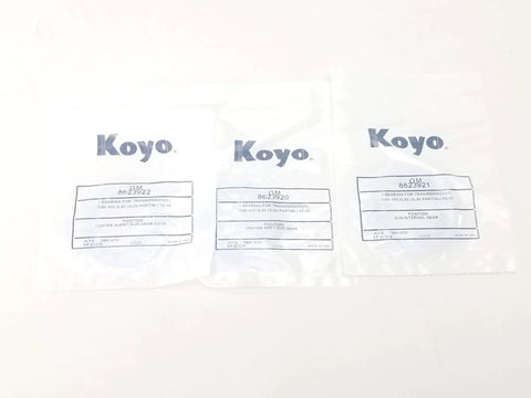 Koyo Thrust Bearing Kit For TH400 And 4L80E Transmissions 65 And Up packaging with individual labeled components bags