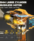 Visual of Cordless 160 PSI Tire Inflator Air Compressor With Digital Pressure Gauge featuring a cutaway view of the 25mm brushless motor.