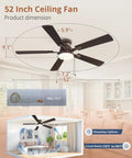 LEDIARY 52inch Ceiling Fans with Light Pull Chain and Remote Control Brown showing dimensions and layout in a living room.